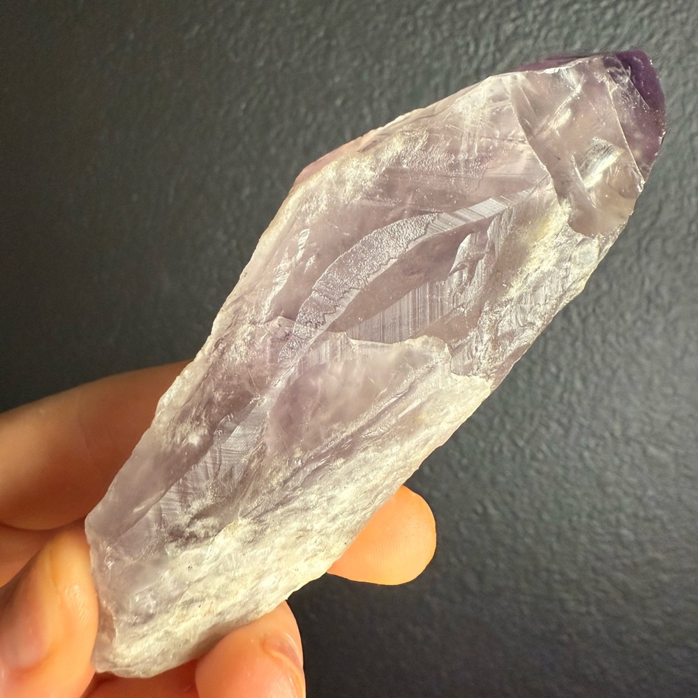 Lemurian Amethyst Point – Natural Etched Crystal Wand with Deep Violet Tip